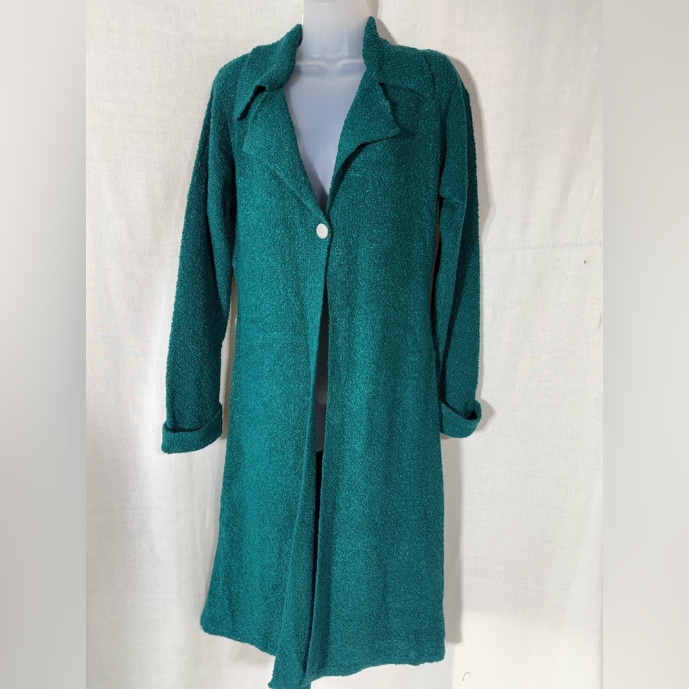 Dialogue Teal Long one button closure Cardigan Sweater Sz Medium